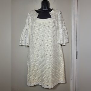 EUC Trina Turk White and Yellow Eyelet A-Line Mini Dress sz 8 291531